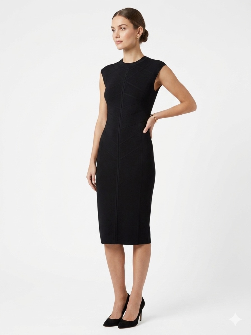 Ted Baker Black Cap-Sleeve Midi Sheath Dress